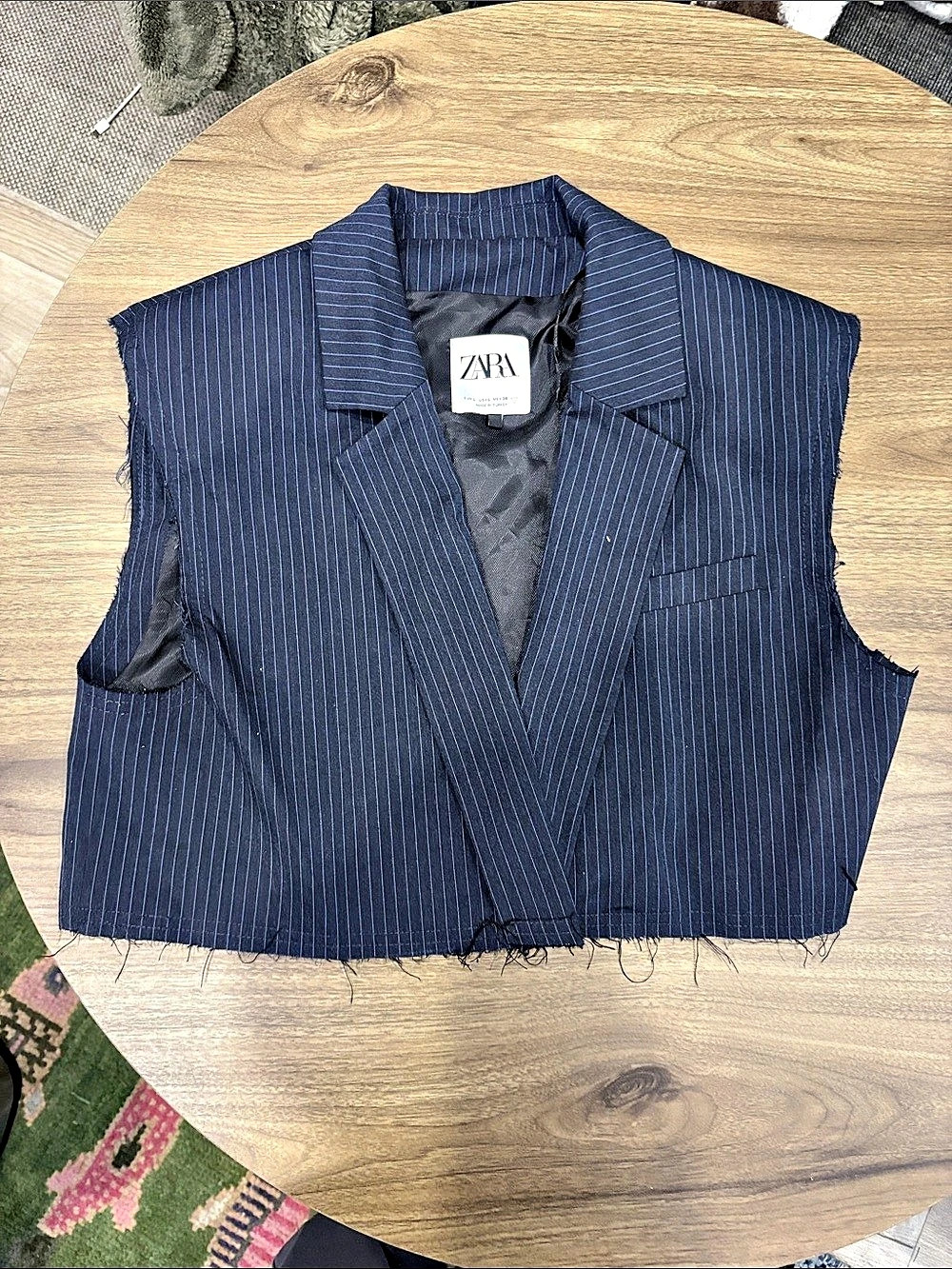Zara Pinstripe Vest in Blue Size Large